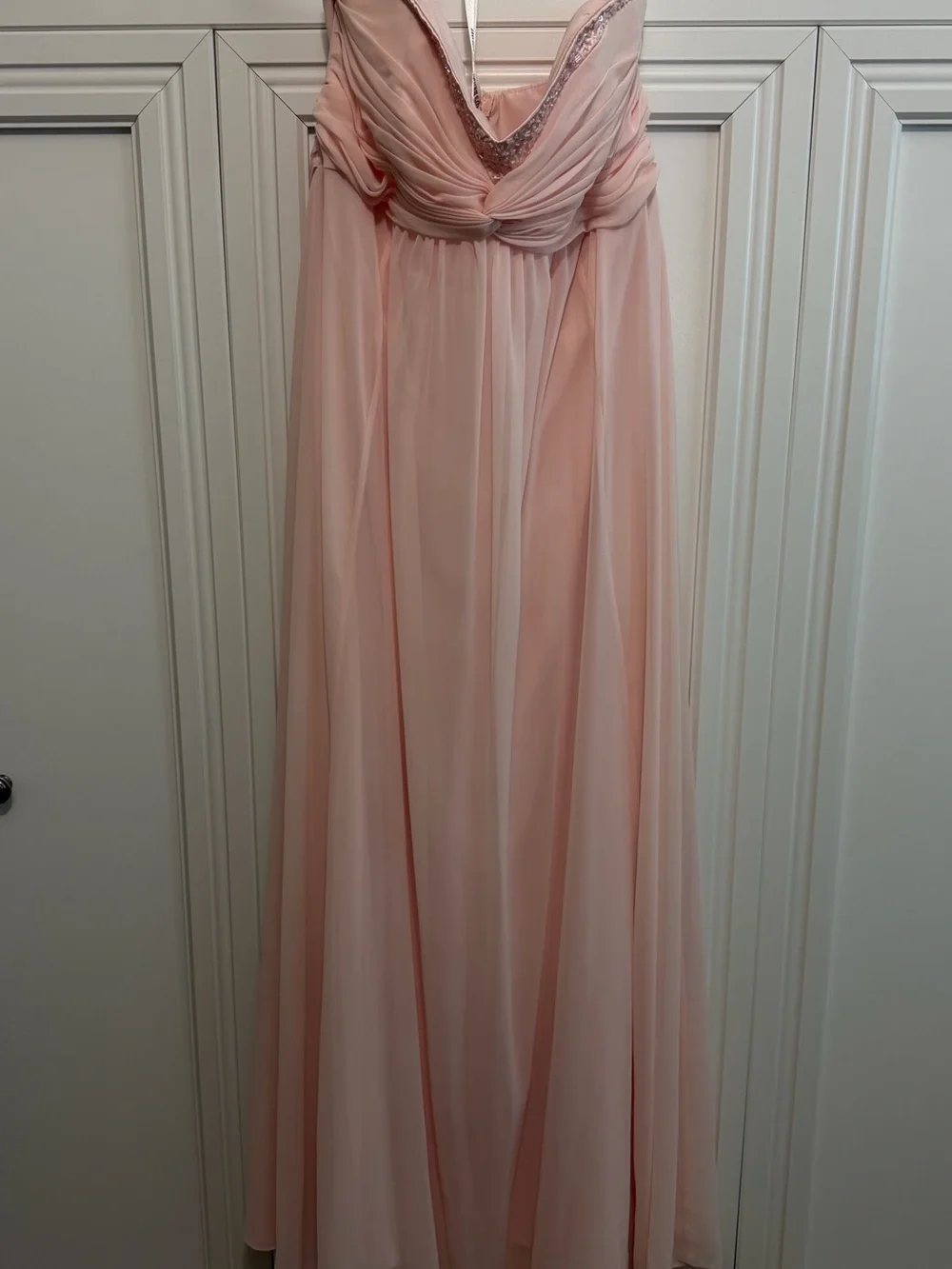 David's Bridal Soft Pink Chiffon Maxi Gown